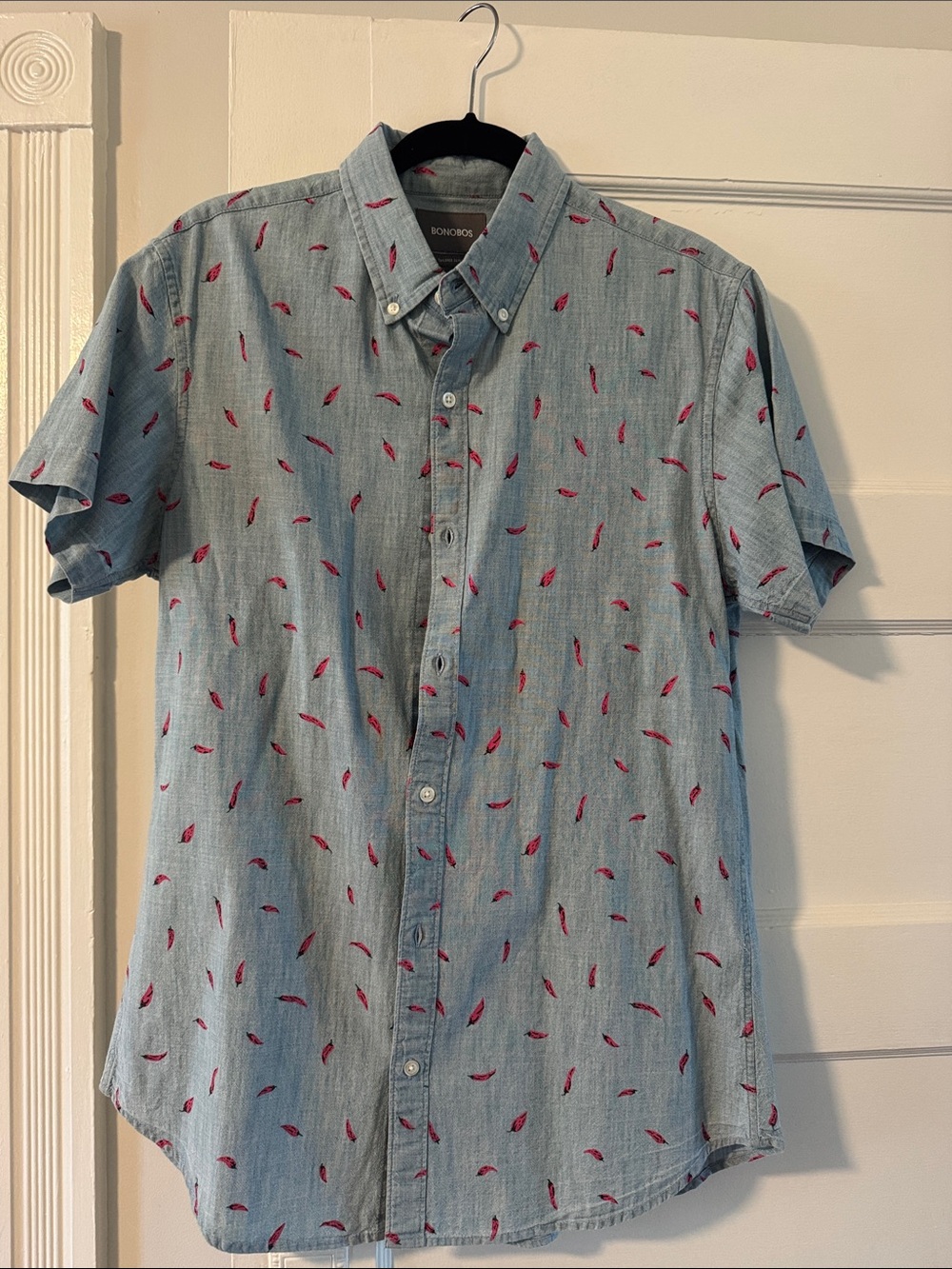 Bonobos Light Blue Short-Sleeve Button-Down Shirt with Red Chili Pepper Print